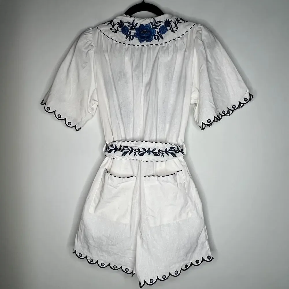 Farm Rio Embroidered Linen Romper Size XS - Picture 5 of 11